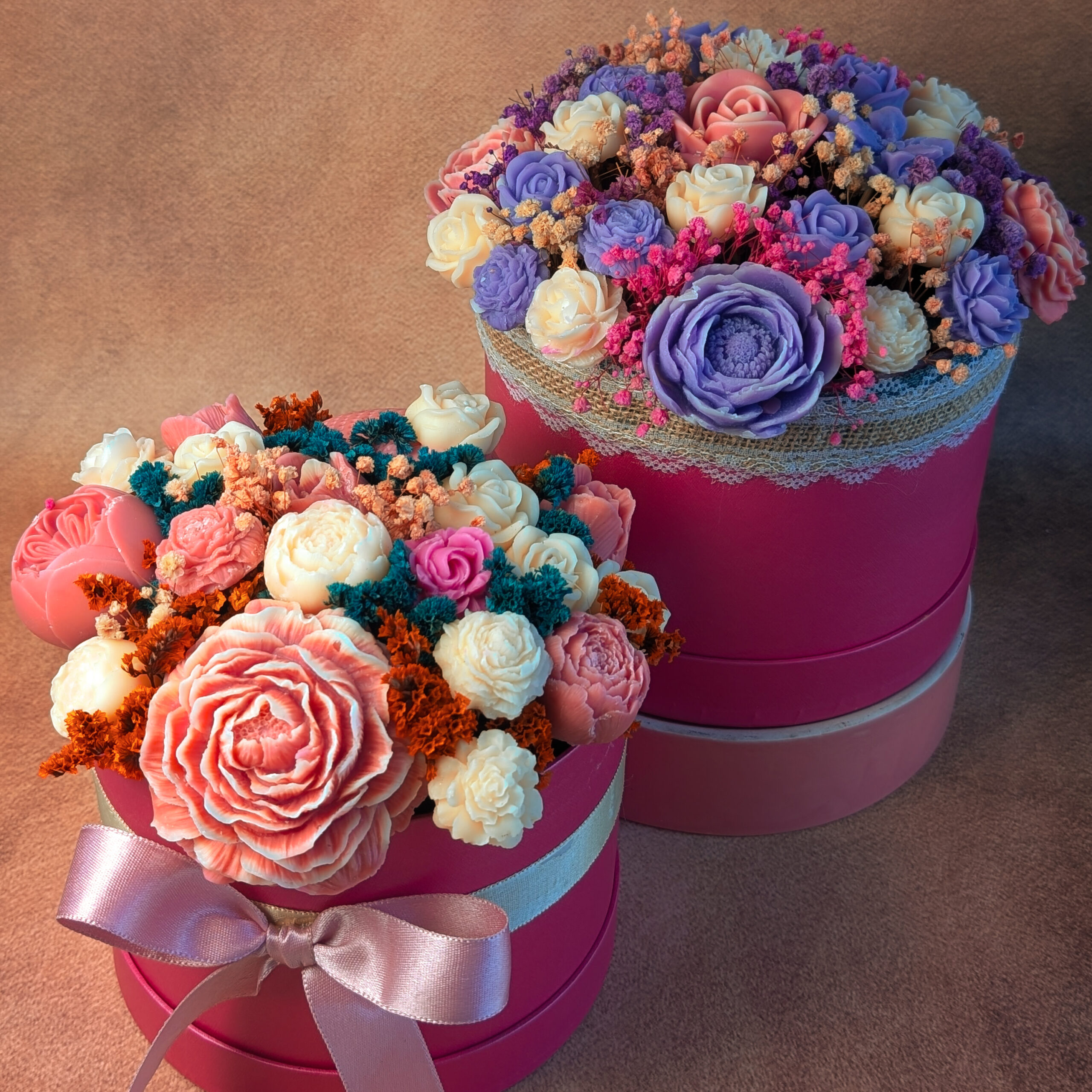 Luxury Round Bouquet Candle – Pink Peony Grandeur - Image 5