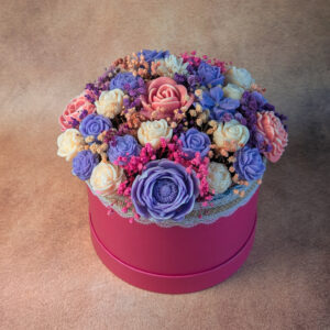 Luxury Round Bouquet Candle – Pink Floral Grandeur