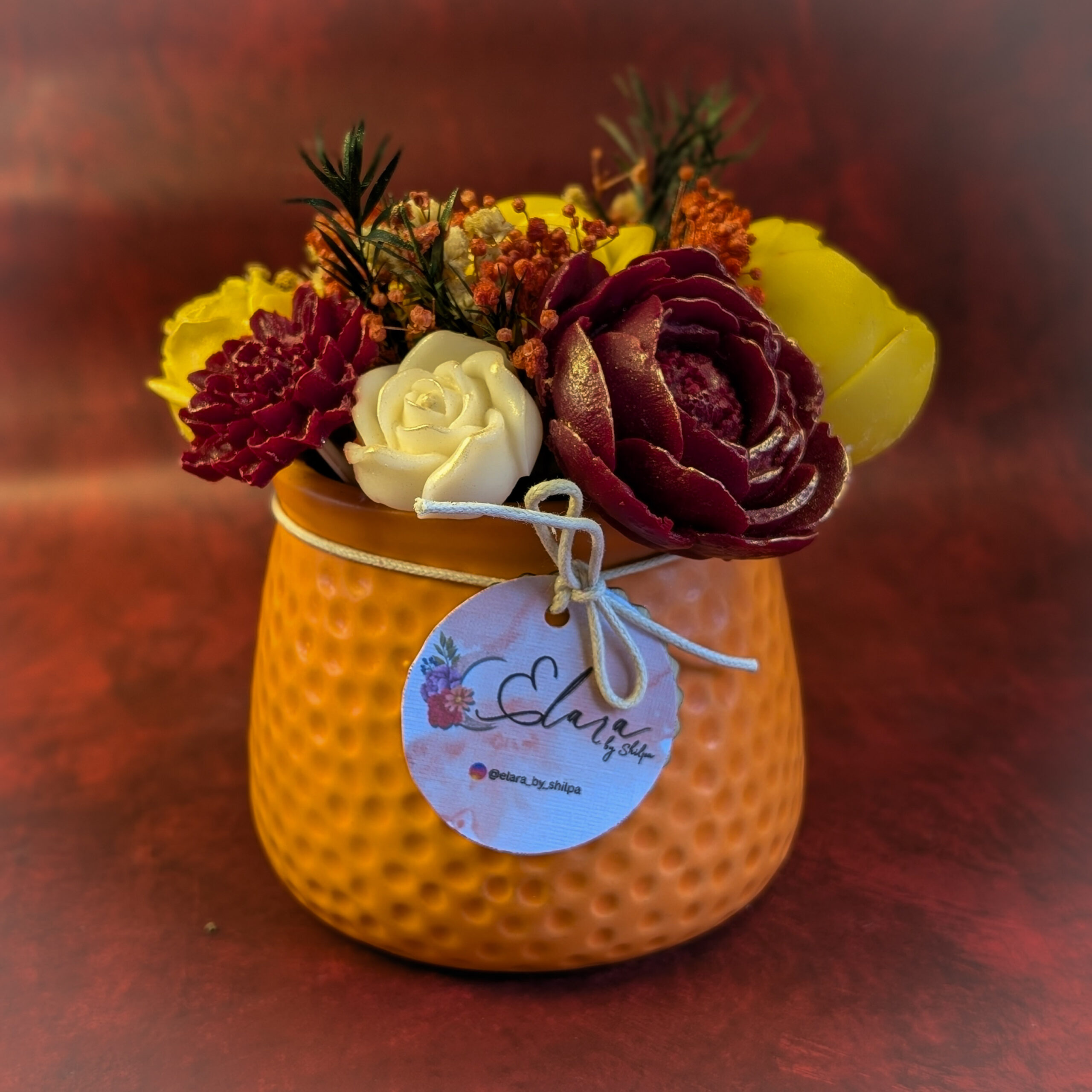 Ceramic Bouquet Candle – Orange Textured Planter