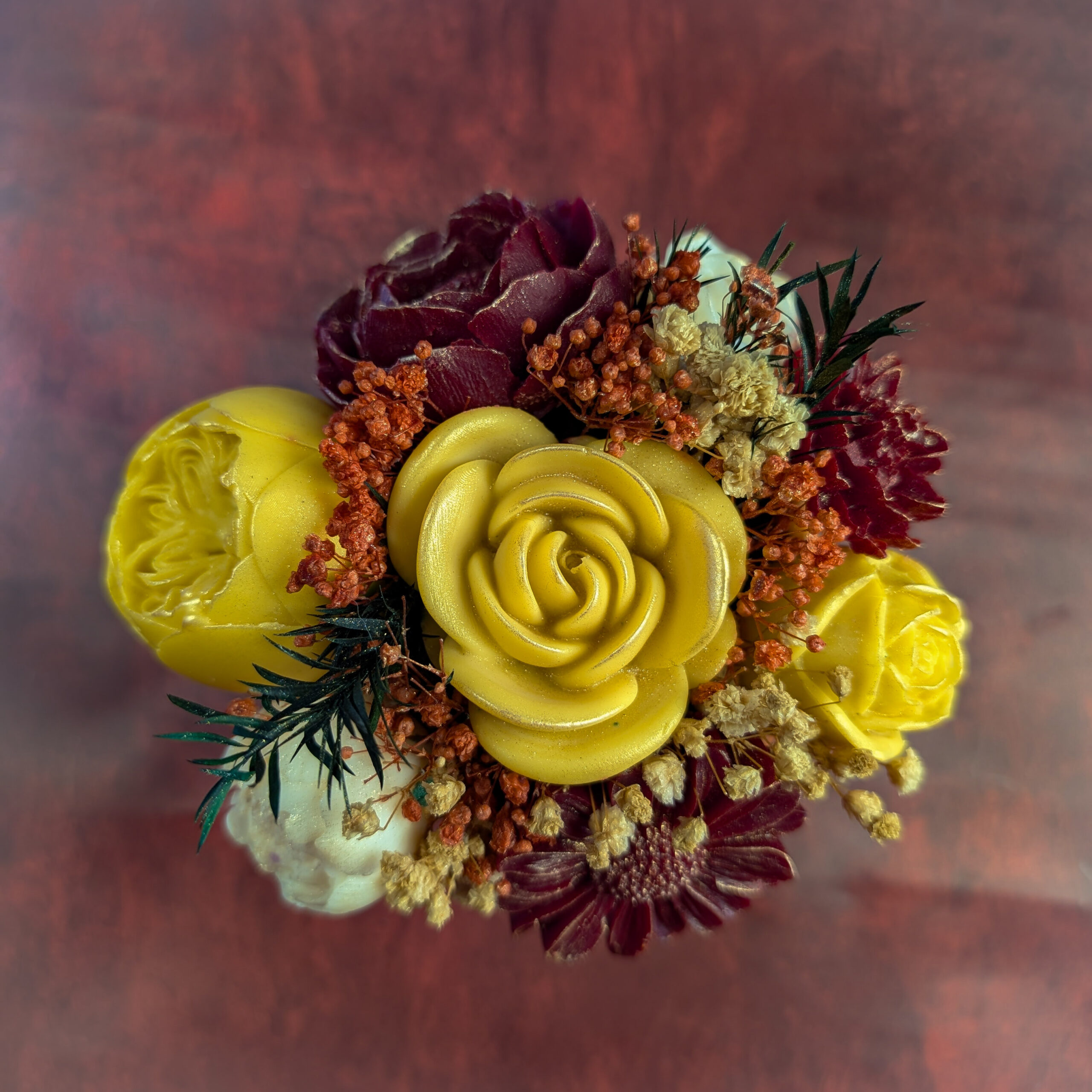 Ceramic Bouquet Candle – Orange Textured Planter - Image 2