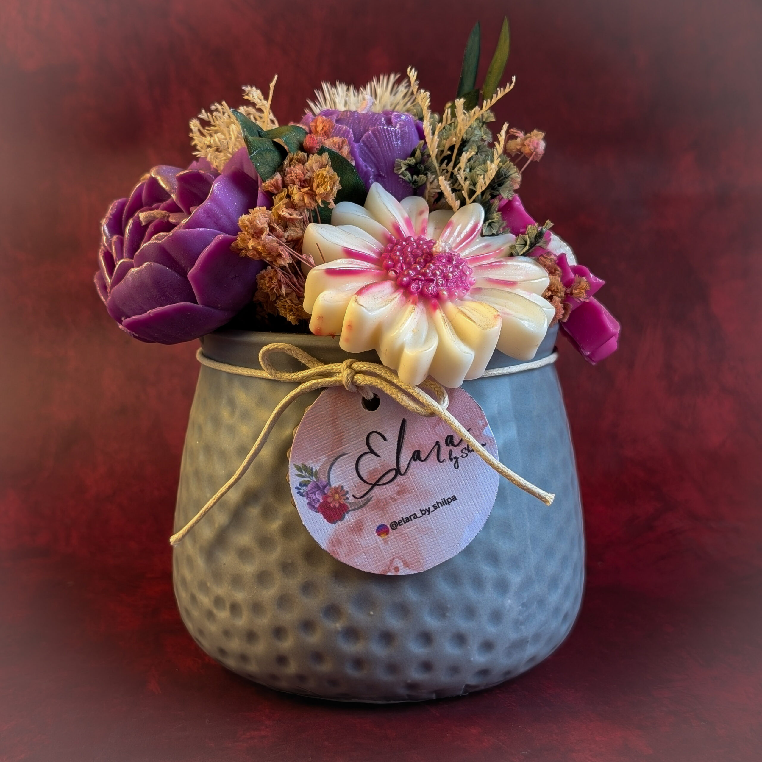 Ceramic Bouquet Candle – Grey Textured Planter
