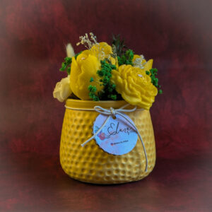 Ceramic Bouquet Candle – Yellow Textured Planter