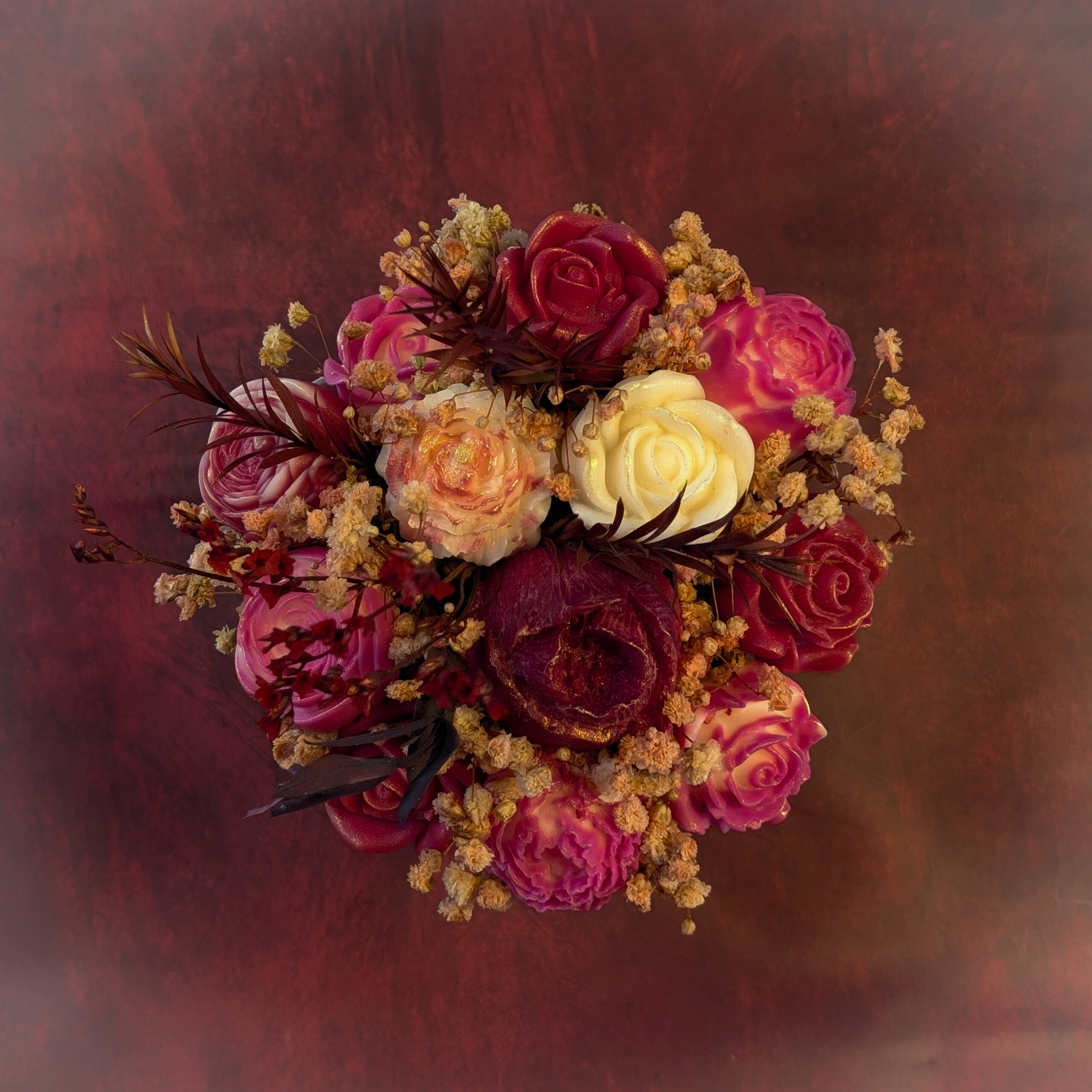 Ceramic Bouquet Candle – Teal Textured Planter - Image 3