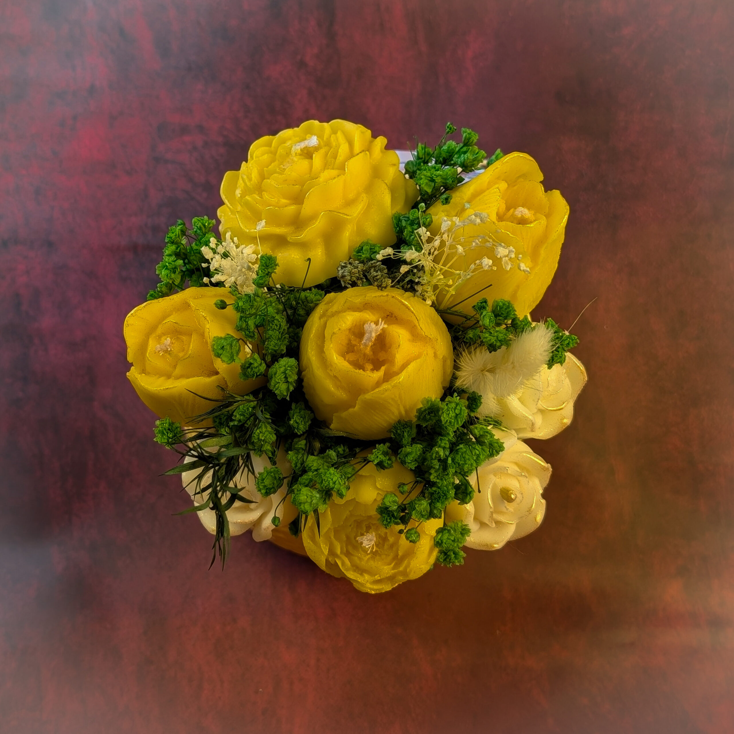 Ceramic Bouquet Candle – Yellow Textured Planter - Image 3