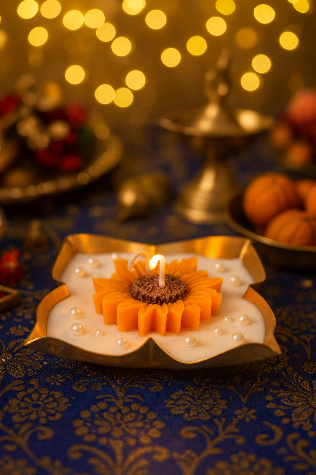 4-Leaf Metal Urli – Sunflower Glow Candle - Image 2