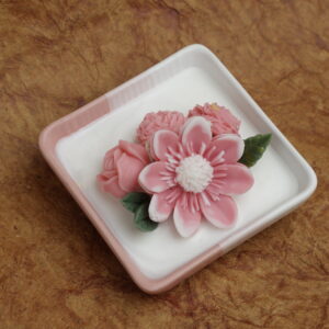 Petal Glow Candle – Handcrafted Floral Candle in Square Ceramic Bowl