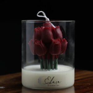 Crimson Tulip Candle – Handcrafted Floral Candle in Glass