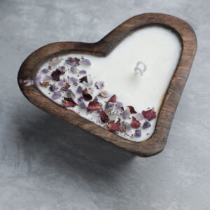 Amour Heart Wooden Bowl Candle
